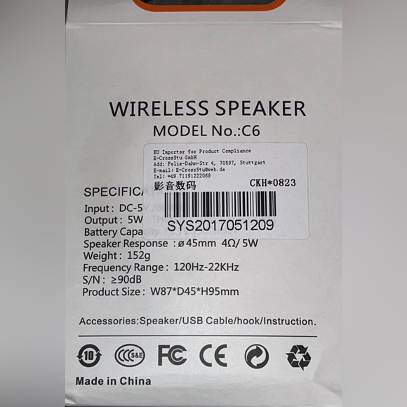 Wireless Speaker, Black, Great for Outdoor or Shower or Inside, Model:  C6 - Picture 4 of 12